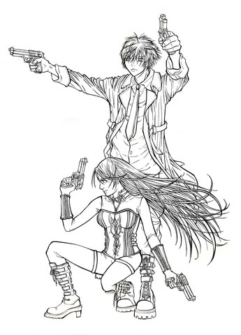 Tsukune Aono And Moka Akashiya Coloring Page